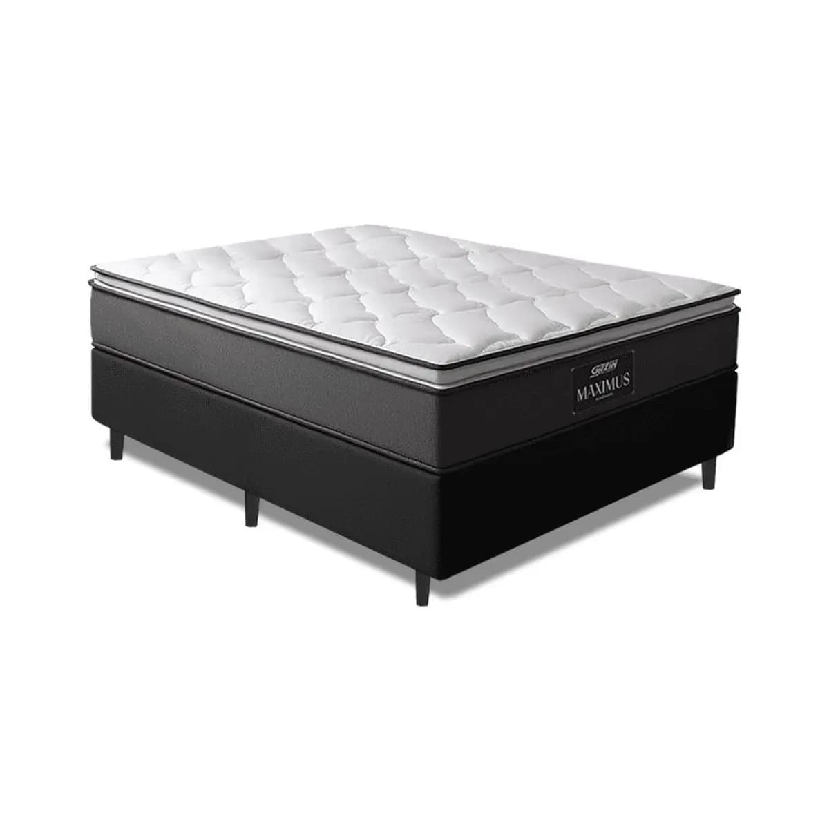 Cama Box Casal Colchão Molas Ensacadas Pillow Maximus 138x188x62cm Cinza / Preto Gazin