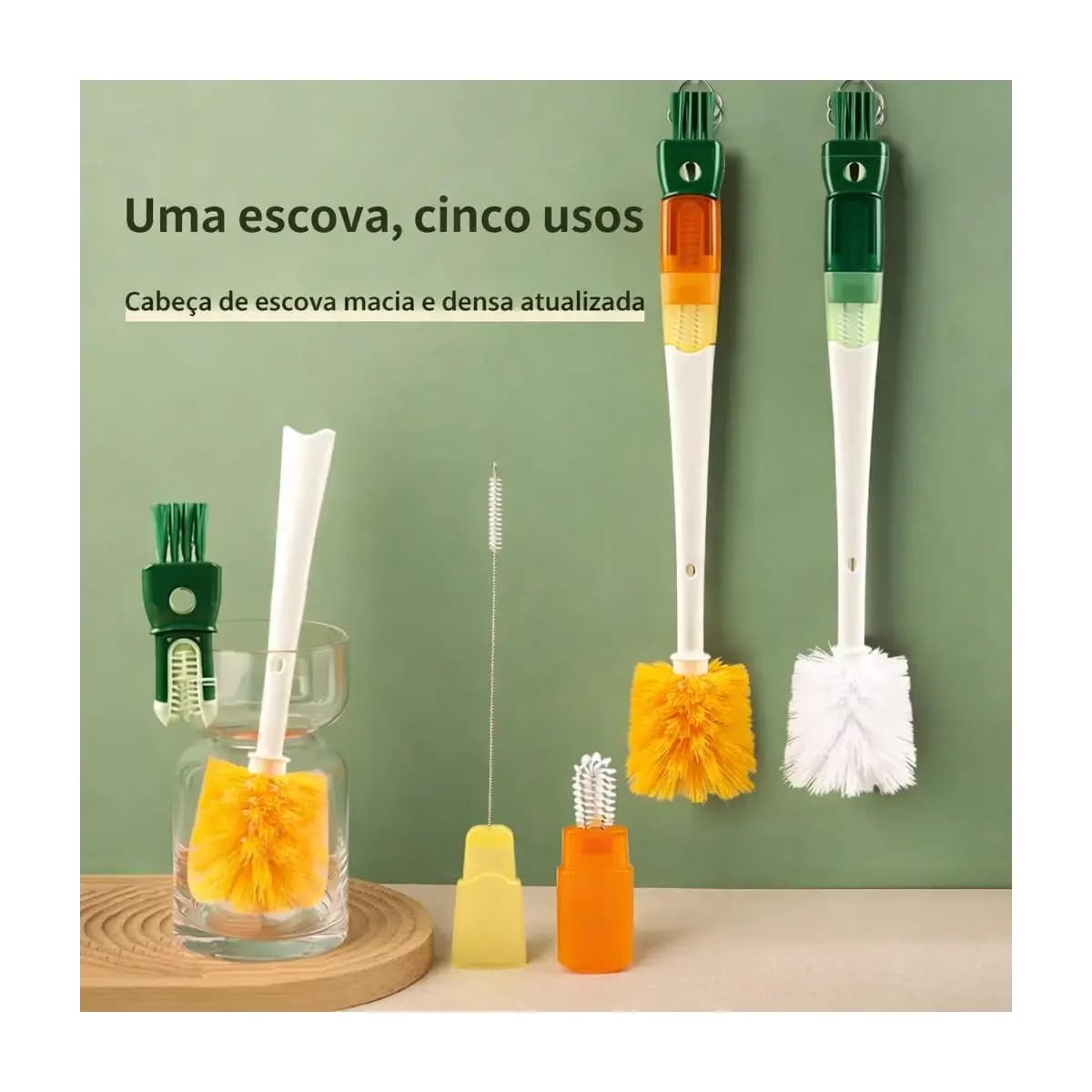 Escova de Limpeza Multifuncional 5 em 1 para Copos, Garrafas e Utensílios