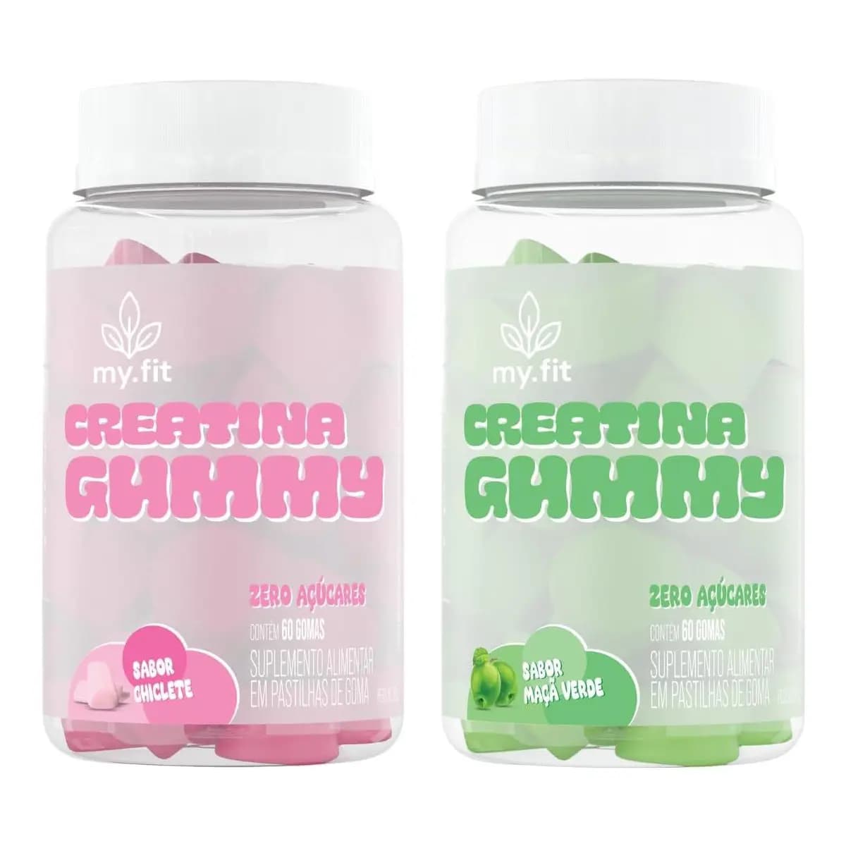 Kit 2x Creatina Gummy, Sabor Chiclete e Maçã Verde (120 Gomas) 3g de Creatina por Dose - Zero Açúcar, My Fit