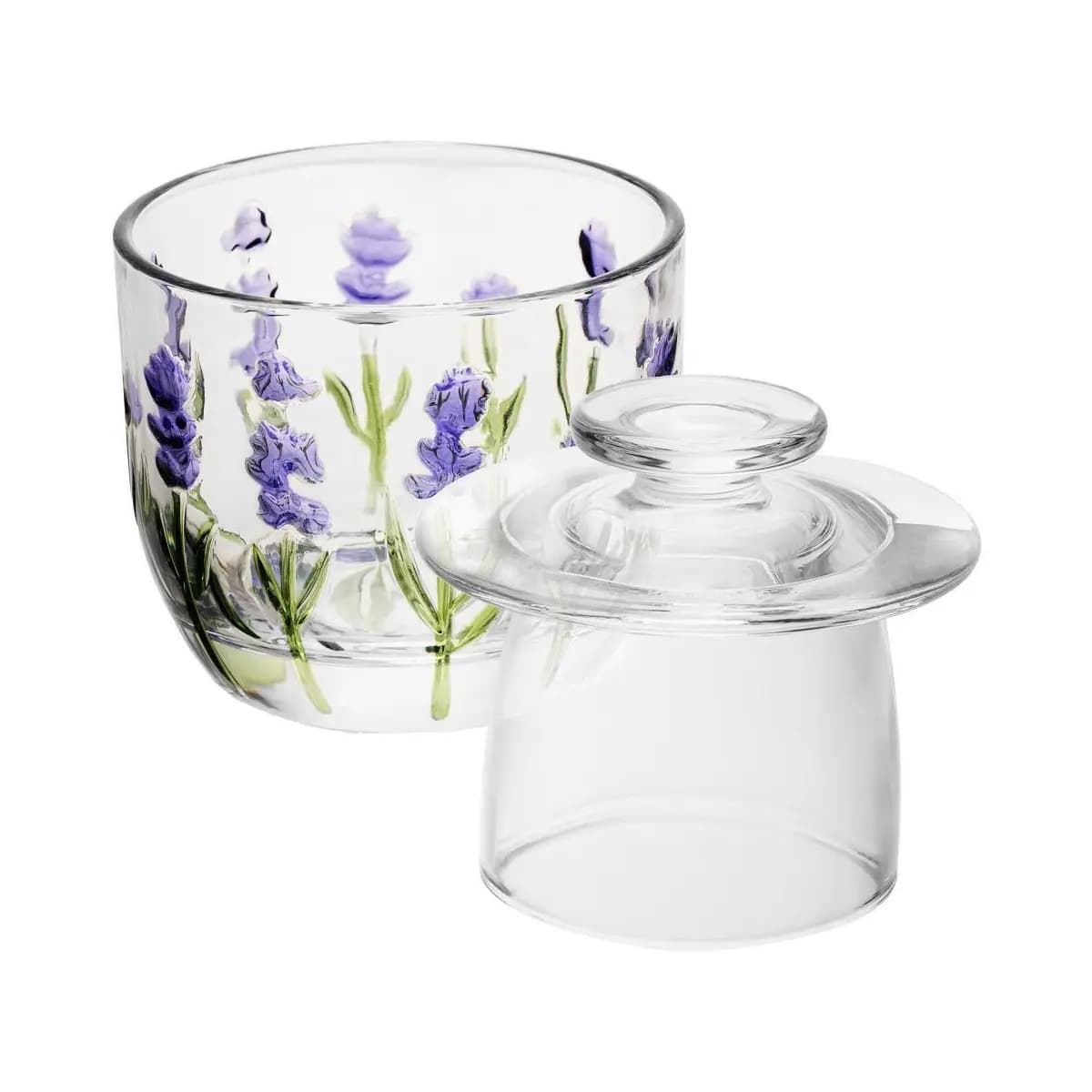 Manteigueira Francesa Lyor Lavanda Hand Painting Cristal Ecológico 9,4cm x 9,8cm para Mesa Posta Café da Manhã Especiais