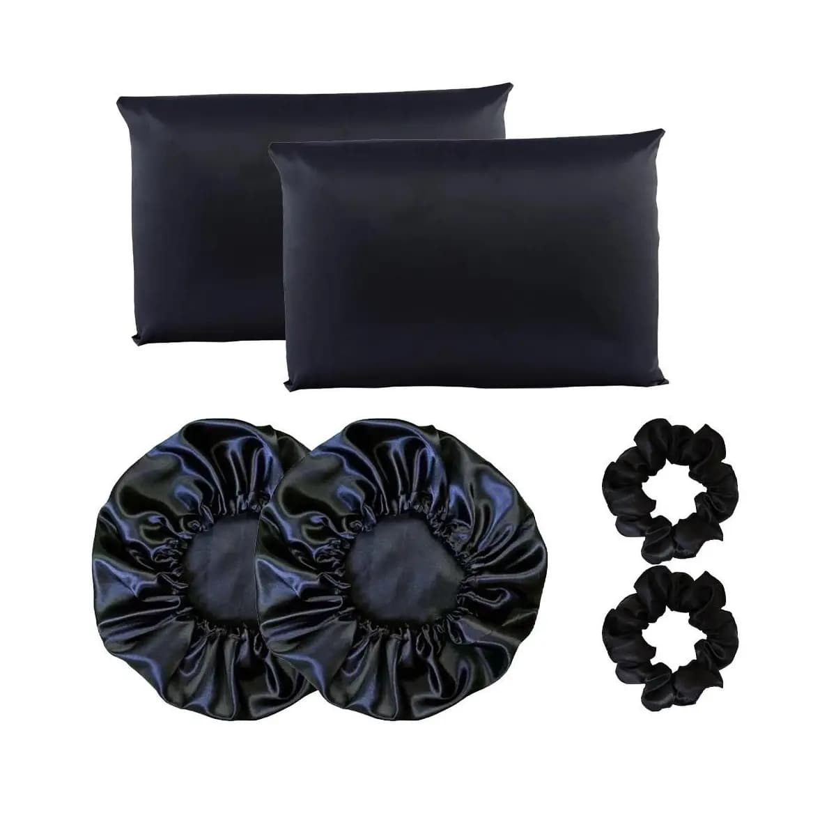 Kit completo cetim anti frizz 2 fronhas + 2 touca+ 2 scrunchie