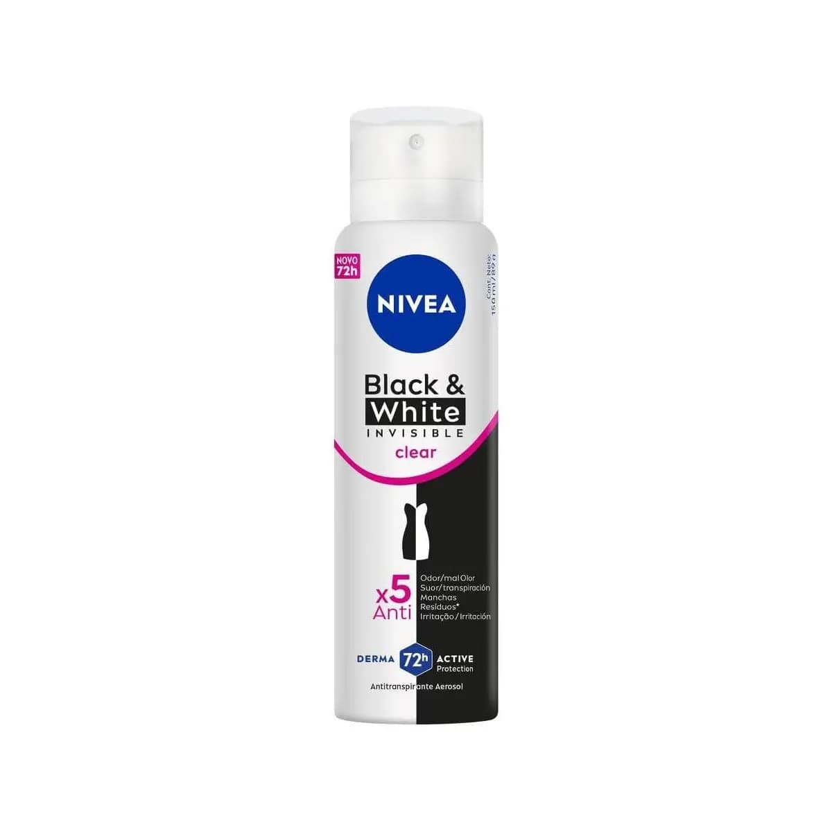 NIVEA Desodorante Antitranspirante Aerossol Invisible Black & White Clear 150ml - Proteção prolongada de 48h, cuidado suave, ação antibacteriana, fórmula 5 em 1: anti-manchas, anti-odor