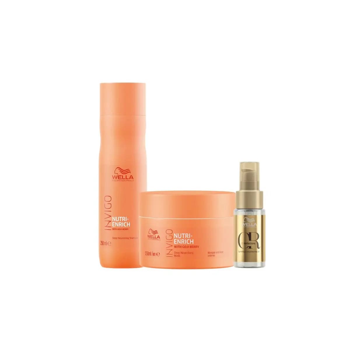Wella Nutri-Enrich Kit Shampoo 250ml Máscara 150ml Óleo 30ml Hidratação Brilho e Nutrição
