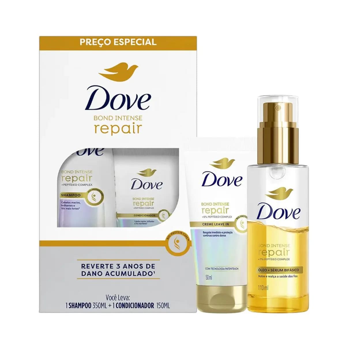 Kit Dove Bond Intense Repair Shampoo + Condicionadoro + Óleo E Sérum + Leave In