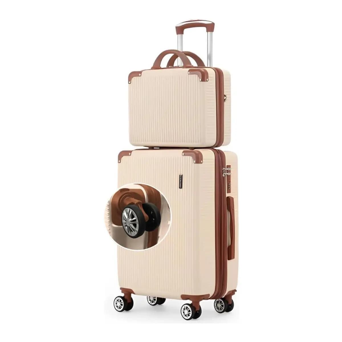 Mala de Bordo 10kg com Frasqueira Bagagem de Mão Expansivel Aprovada ANAC com 4 Rodas duplas 360° Cadeado AntiFurto TSA Mala de Viagem Alça Lateral com Divisória, Leve Resistente Bege