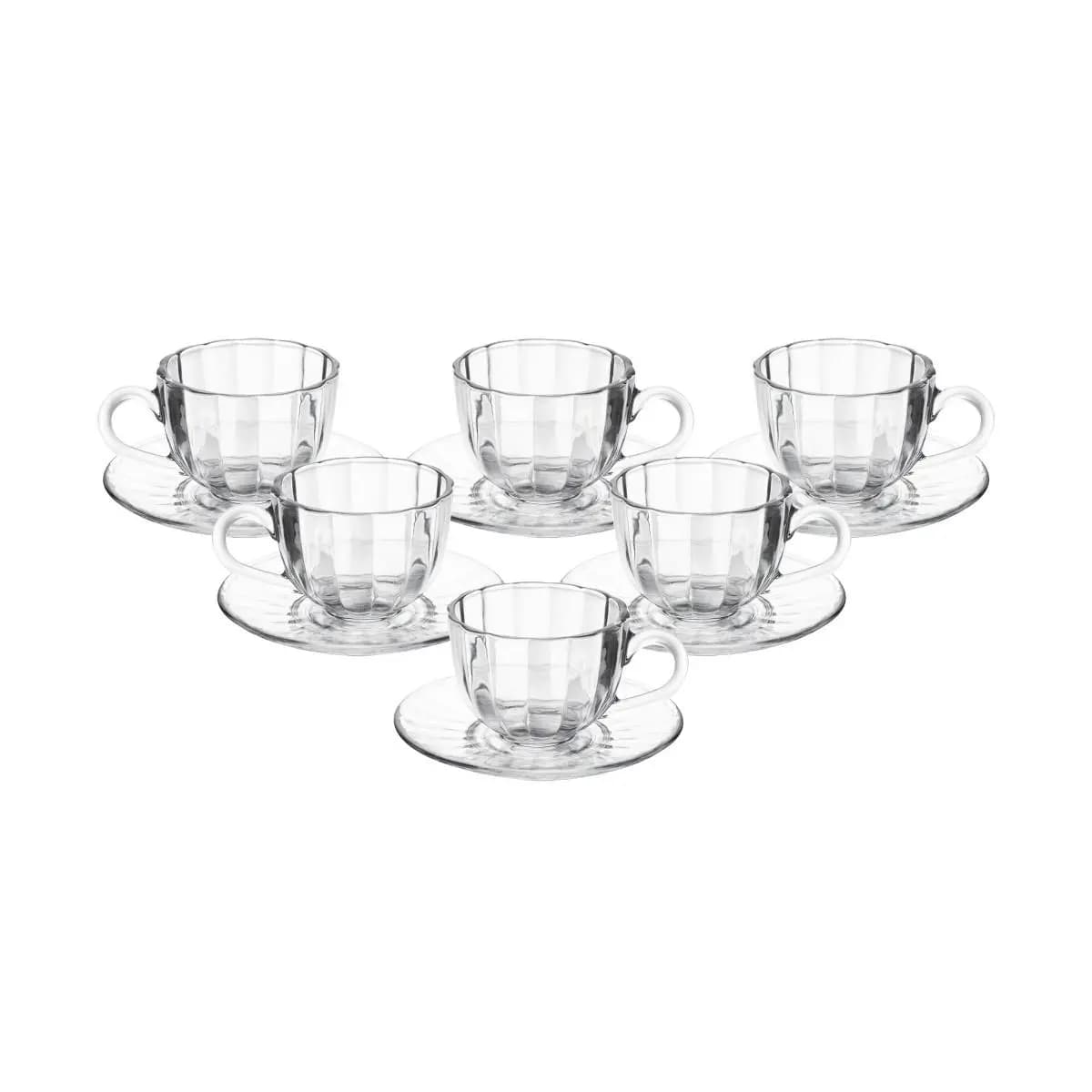 Conjunto de 6 Xícaras de Café Wolff Pétala Vidro com Pires 100ml para Cozinha Mesa Posta Decoração Sala Presente Prático