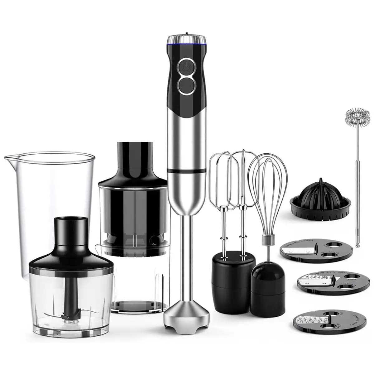 Mixer de mão 12 em 1, Kit com 12 Acessórios (Mixer, Fatiar, Picar, Misturar), Motor Potente de 1000W e 12 Velocidades(127V)