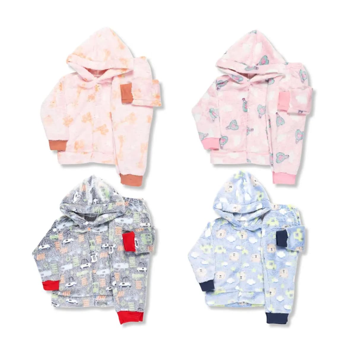 Kit 4 Peças Roupa Infantil Frio Inverno - 2 Conjunto Fleece Lúdico Brilha No Escuro Menino Menina
