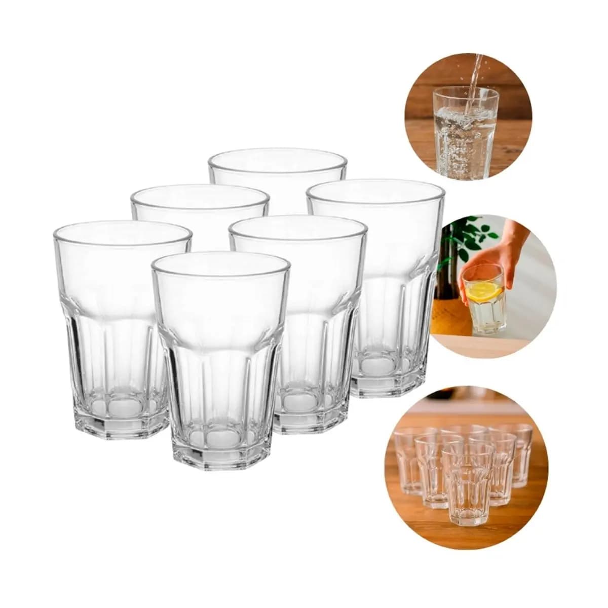 Jogo de Copos 6 Unidades 360ml Vidro Bristol Transparente - Bela Flor