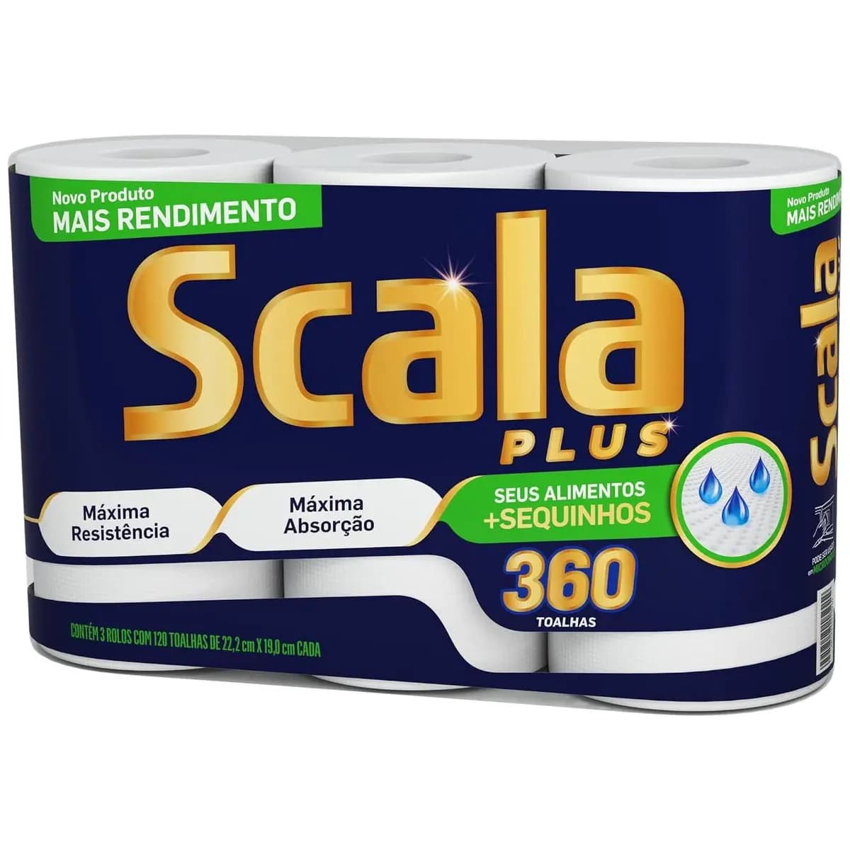 Scala Plus Papel Toalha Mega, 360 Toalhas (3 Rolos de 120 Toalhas Cada)