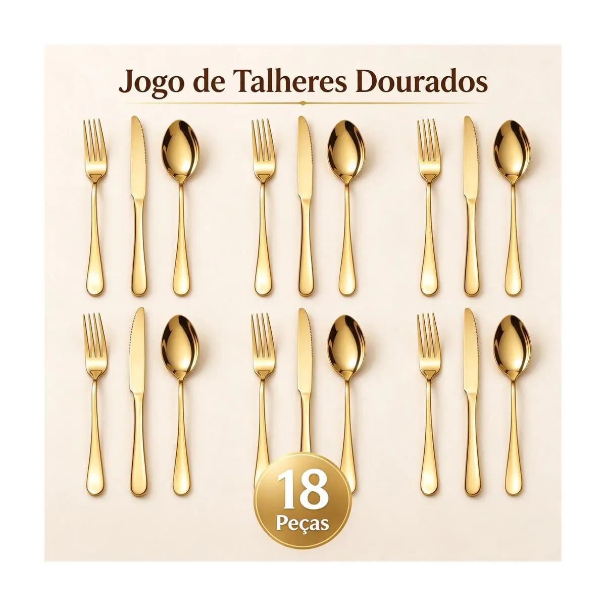 18 Peças Talheres Ouro De Aço Inox Garfo Colher Faca Colher De Mesa
