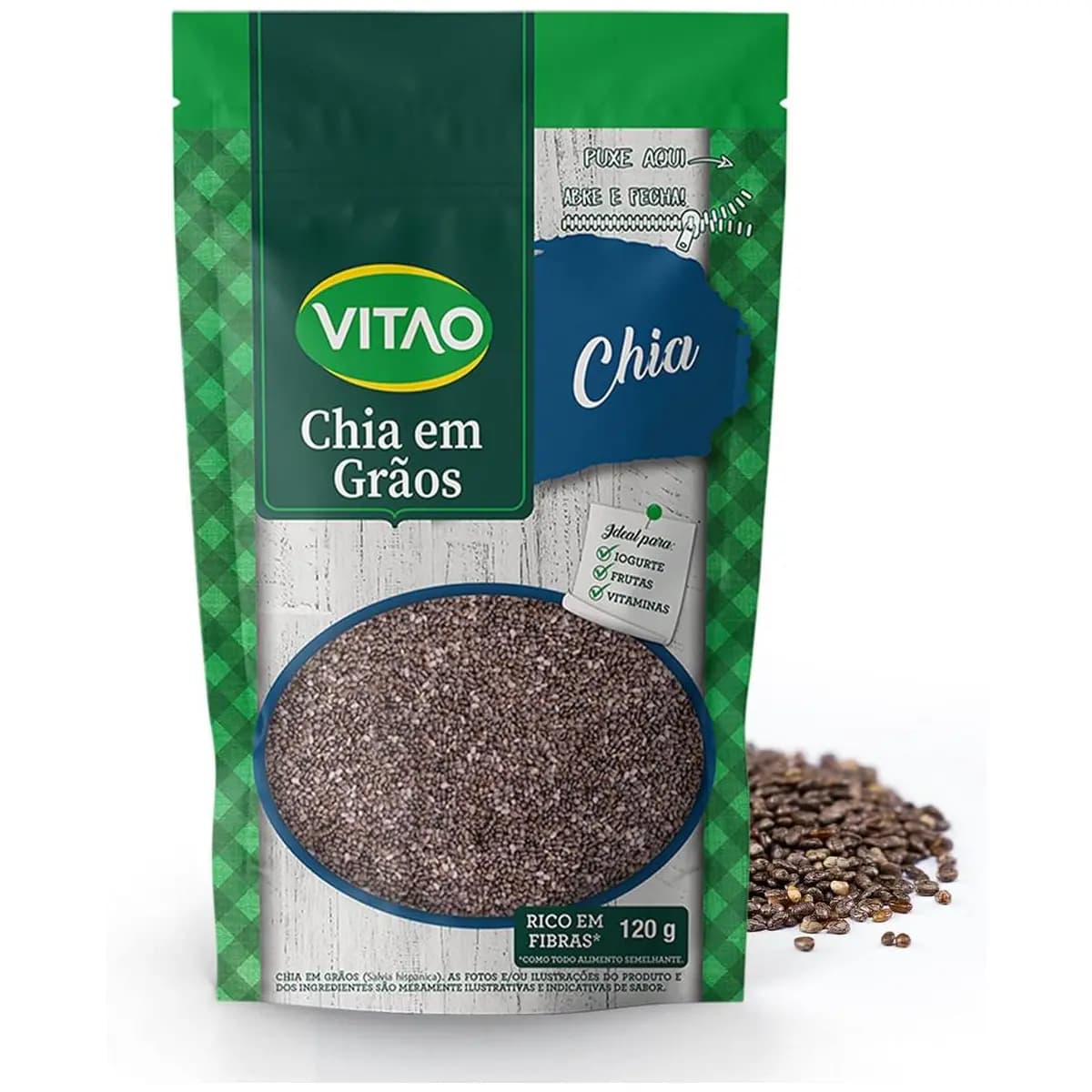 VITAO Chia em Grãos 120g – Fonte de Fibras, Proteínas, Ômega-3, Antioxidantes e Sem Glúten