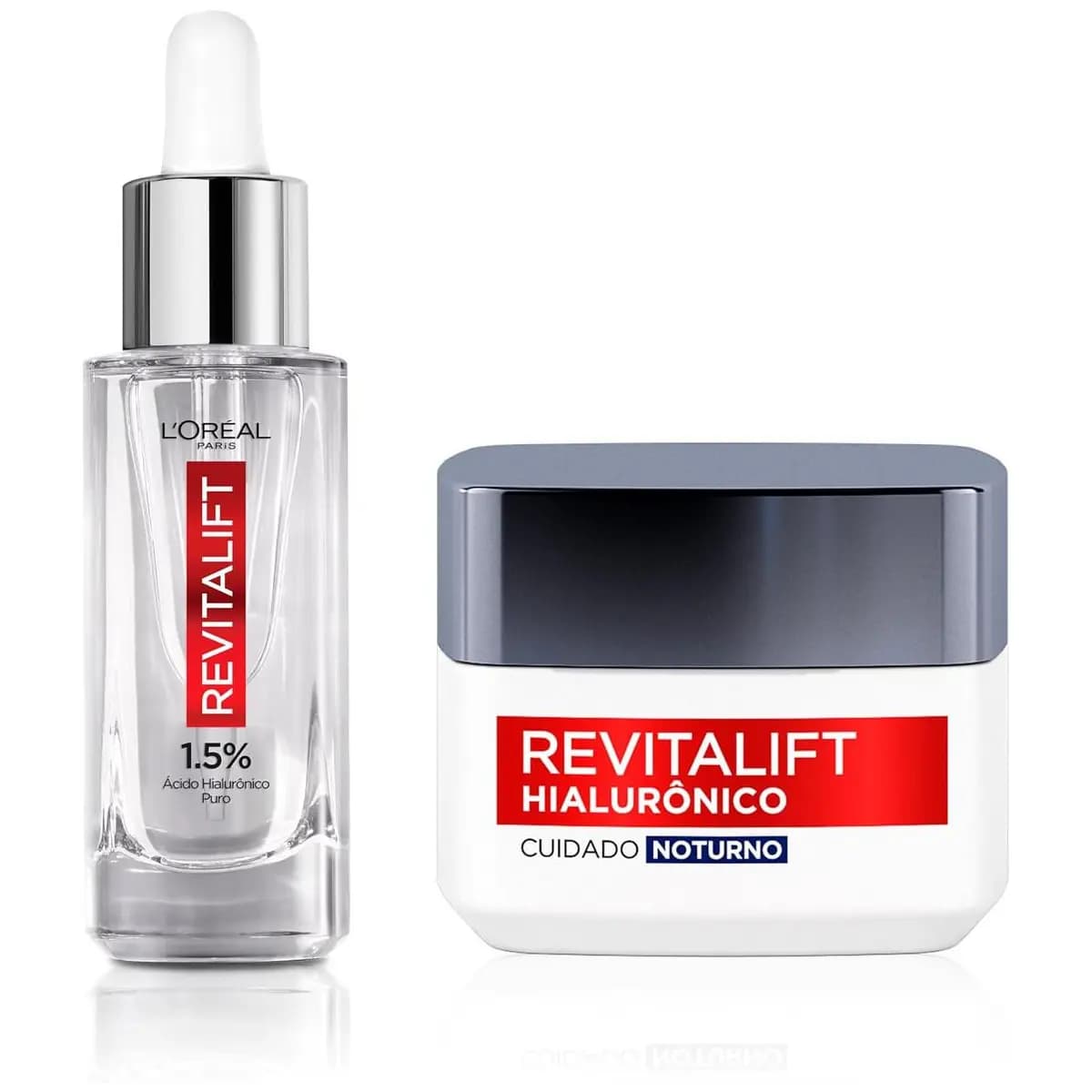 L'Oréal Paris Revitalift Hialurônico Kit Skincare Anti-Idade, com Sérum Preenchedor 30ml + Creme Facial Noturno, Ácido Hialurônico para Hidratação e Redução de Rugas 49g