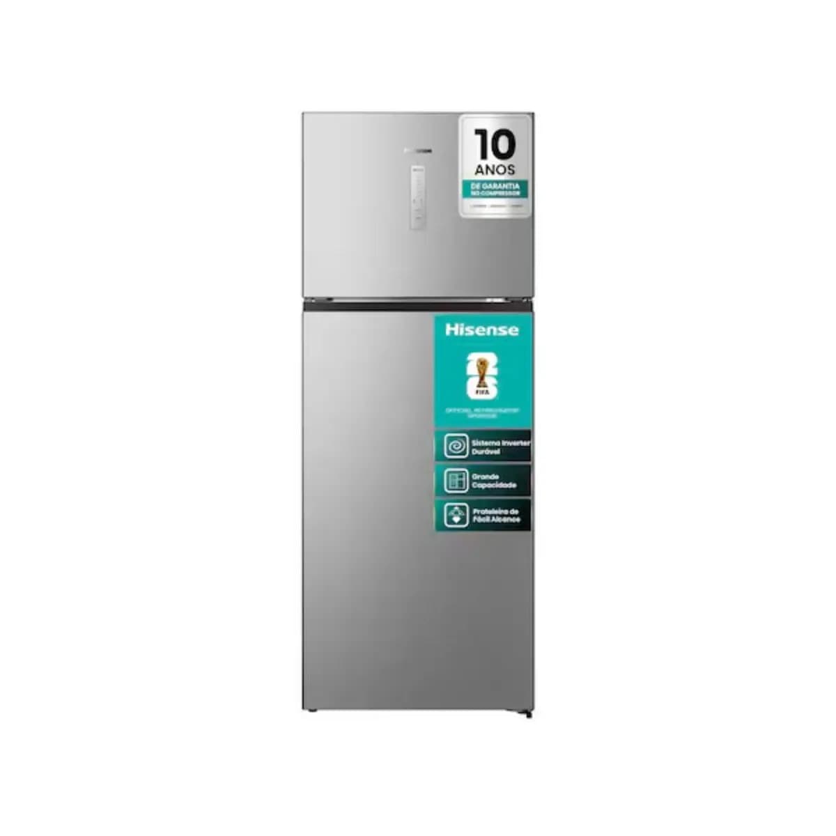 Refrigerador Duplex 466L RT3N461 Frost Free Inverter Portas Planas Prateleiras de Vidro Econômica Hisense