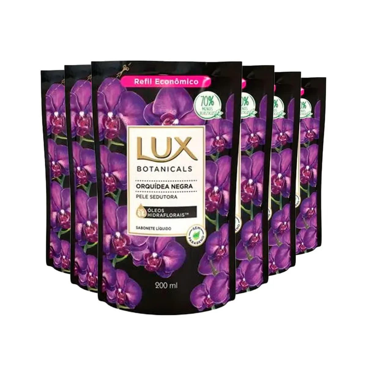 Kit Sabonete Liquido Lux Refil Botanicals Negra 200ml 6 Unidades