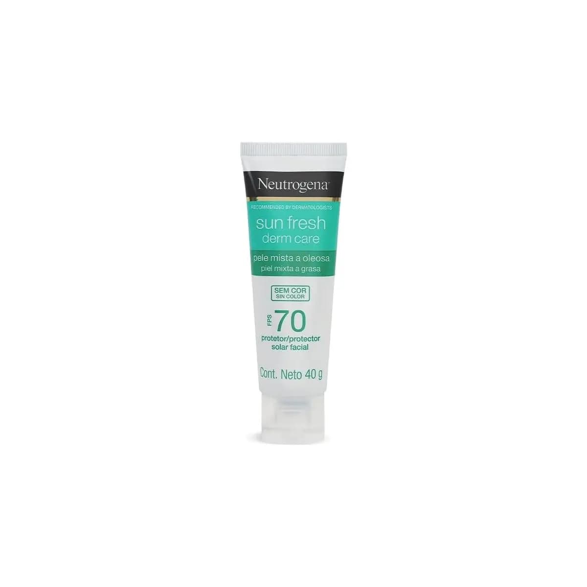Neutrogena Sun Fresh Protetor Solar Facial Derm Care, Pele Oleosa, Sem Cor, FPS 70, 40g