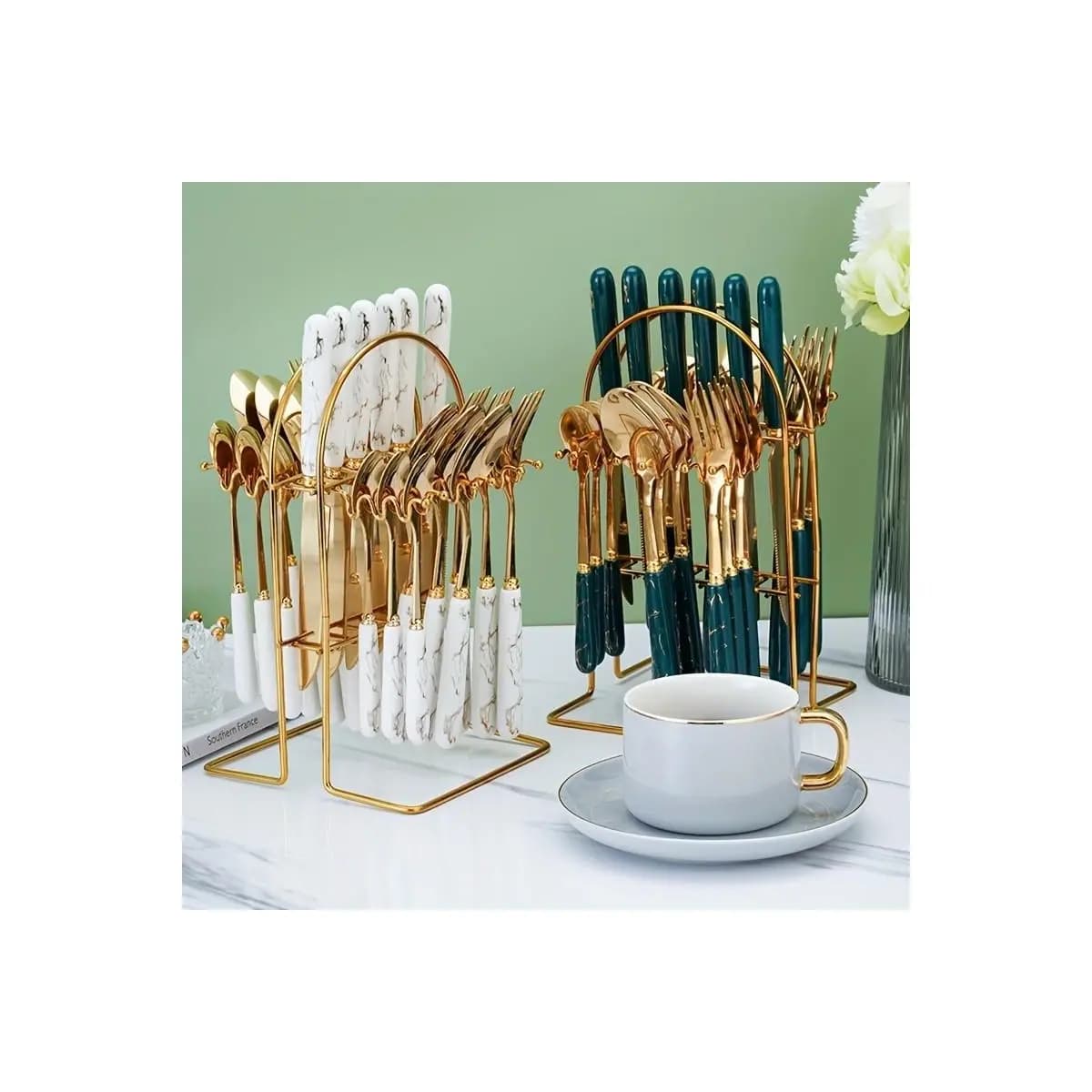 Kit 24 peças Talheres Colher Garfo Faca aço inoxidável de luxo (Sem Suporte) Para Casa e Catering de Hotel