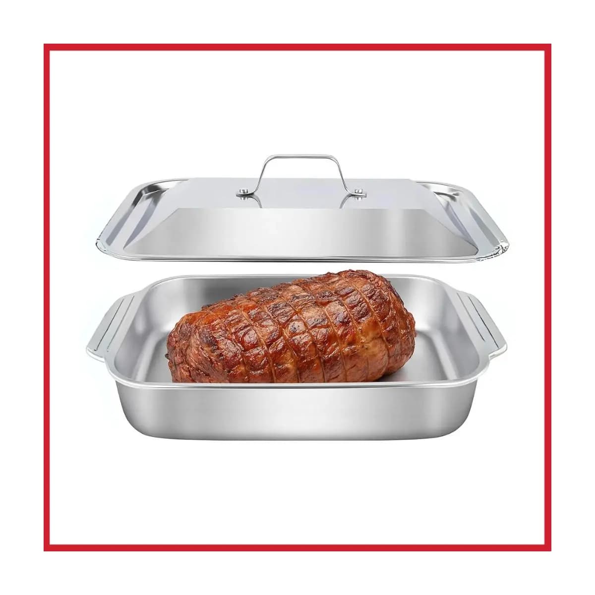 Assadeira Retangular Aço Inox com Tampa Antiderrapante Resistente Altas Temperaturas Forno Churrasco