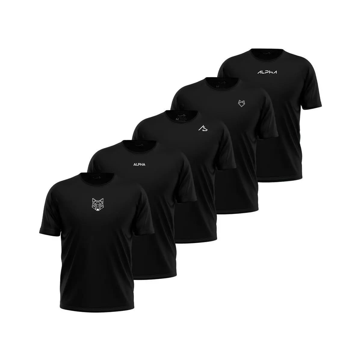 Kit 5 Camisetas Dry All Black Alpha Co