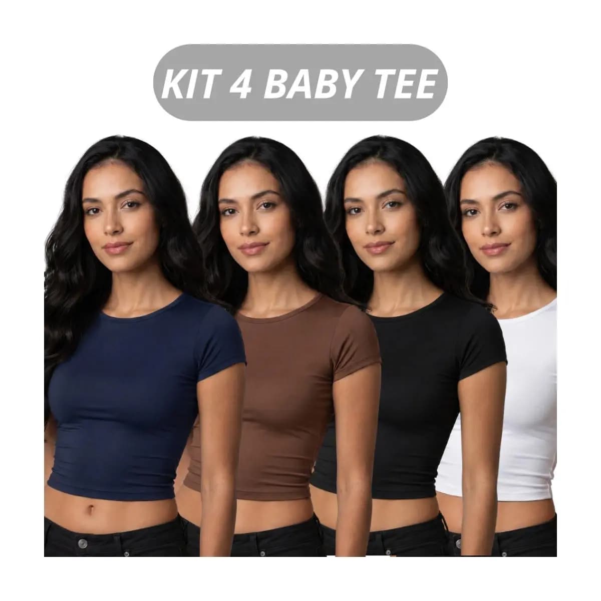 Kit 4 Baby Tee Feminina - Blusa Slim Fit Manga Curta Blusa de Compressão Várias Cores Ajuste Perfeito MODA LUXO