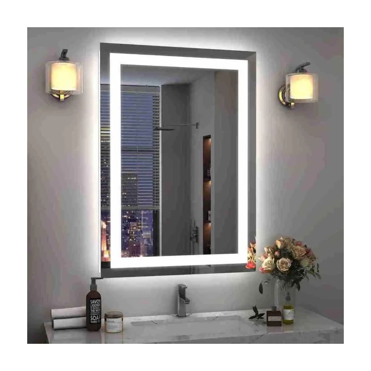 Espelho LED Retangular 80x50 cm Jateado | Espelho para Banheiro Lavabo Penteadeira
