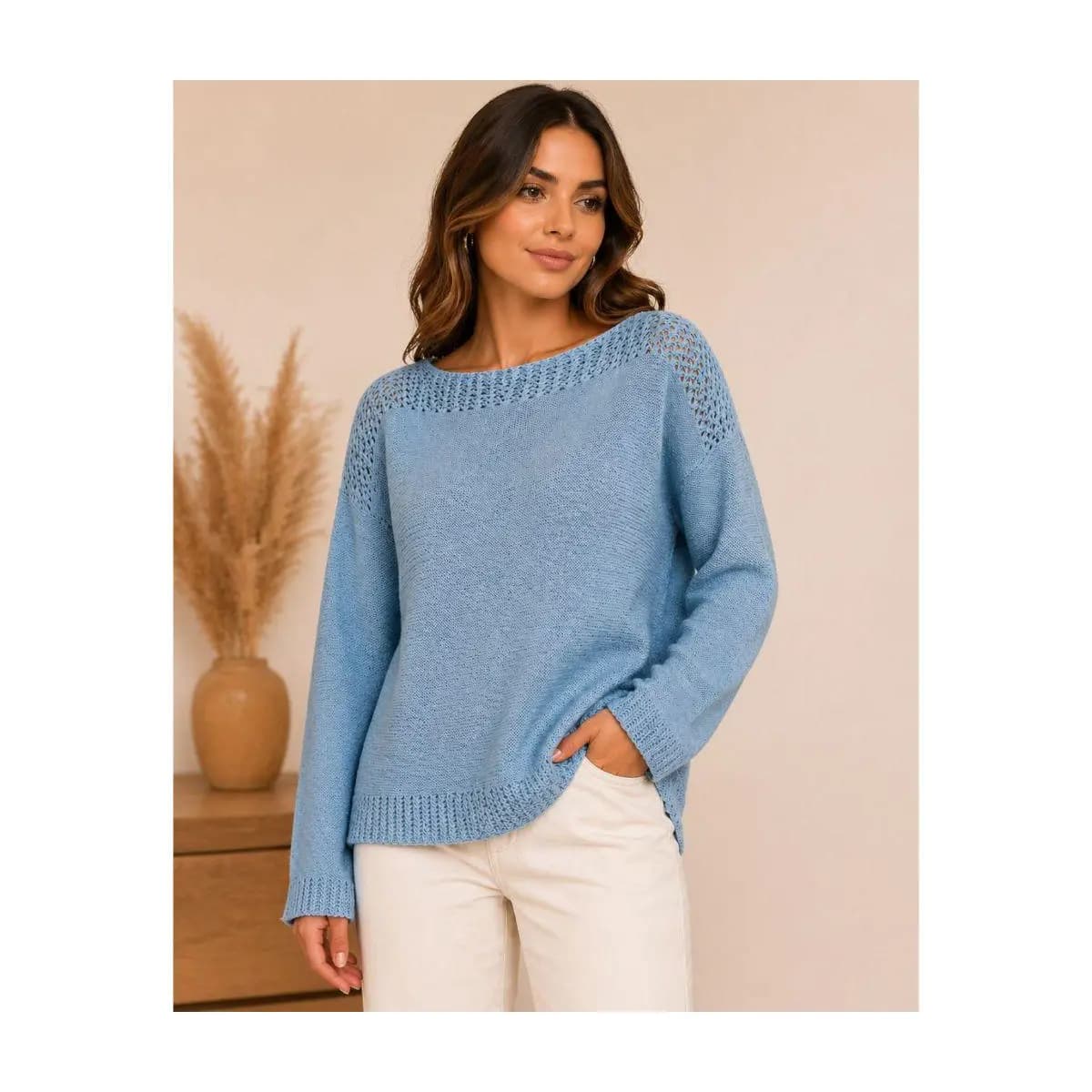 Blusa Feminina Suéter Tricô Leve Manga Longa Confortável Outono Inverno
