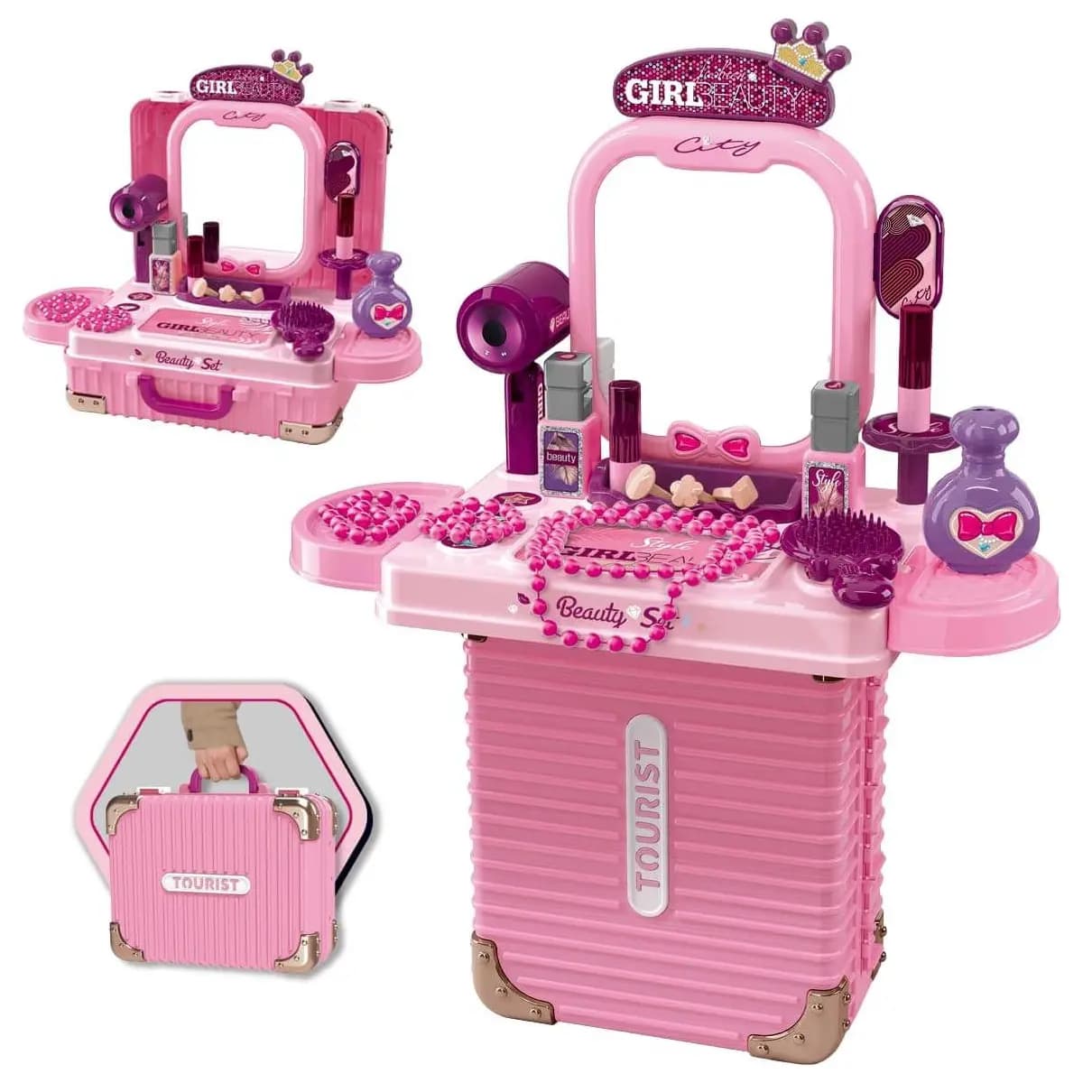 Bancada Penteadeira Infantil 3 em 1 Maleta 21 Peça Maxi Toys