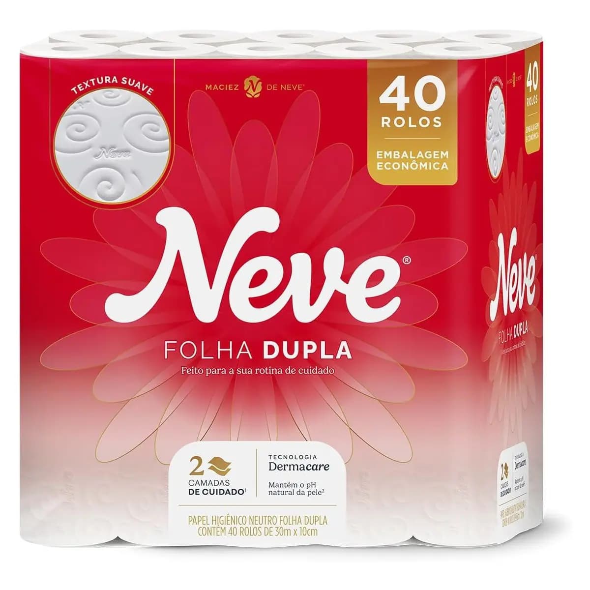 Papel Higiênico Neve Toque de Seda Folha Dupla 40 rolos 30M
