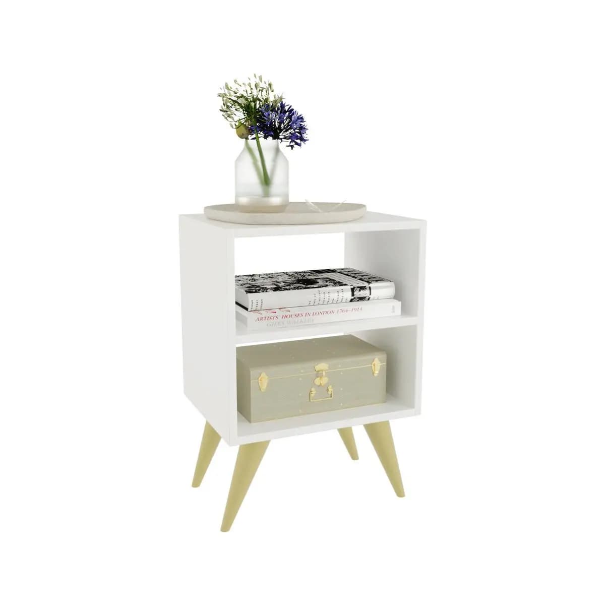 Mesa de Cabeceira Retrô Compacta com Nicho para Quarto Sala Casal ou Solteiro Palma