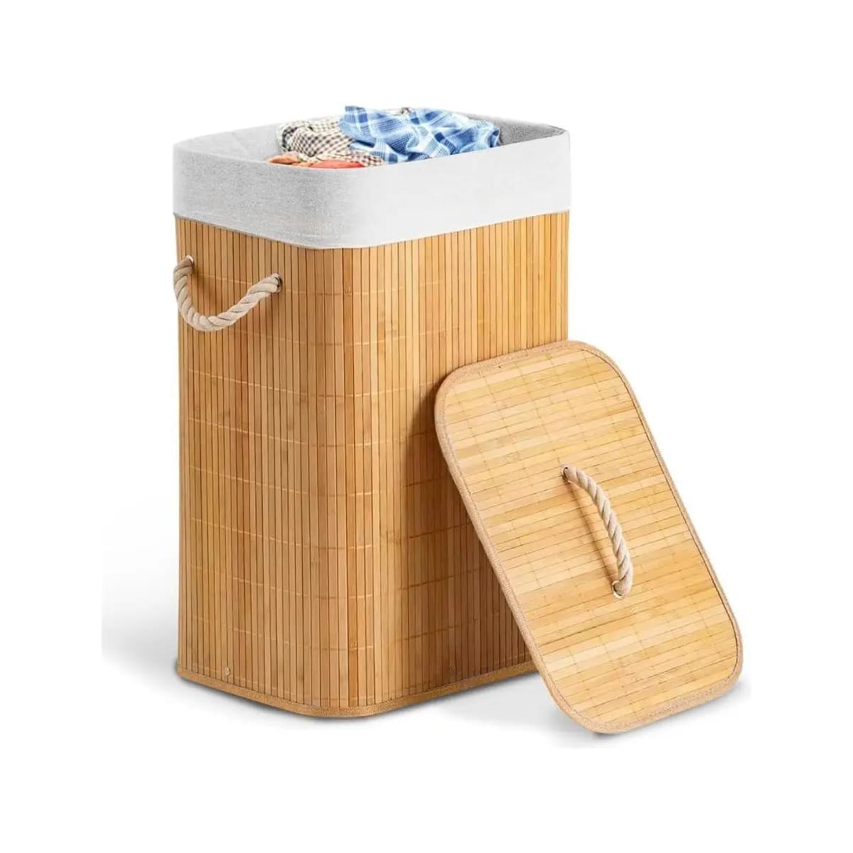 Cesto de Bambu 60L Com Tampa Alça E Forro Removível Elegância e Praticidade