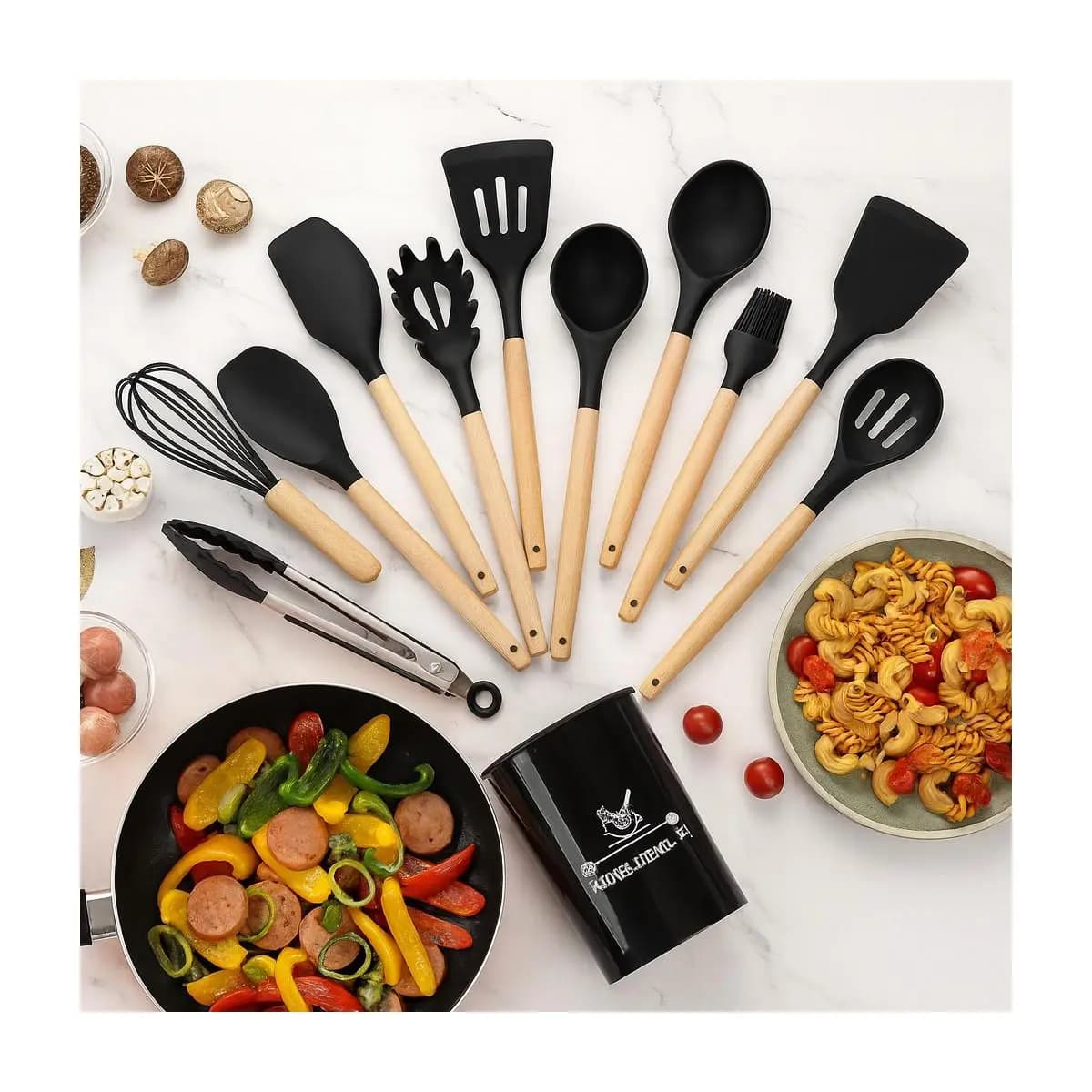 Jogo de Cozinha Kit Utensílios de cozinha silicone Copo Suporte