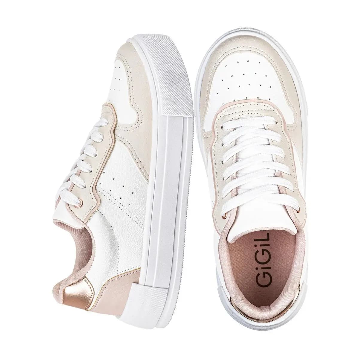 Tenis Casual Branco Feminino Retrocore Com Recortes Retrô Neutro Confortável Original Moda Gigil