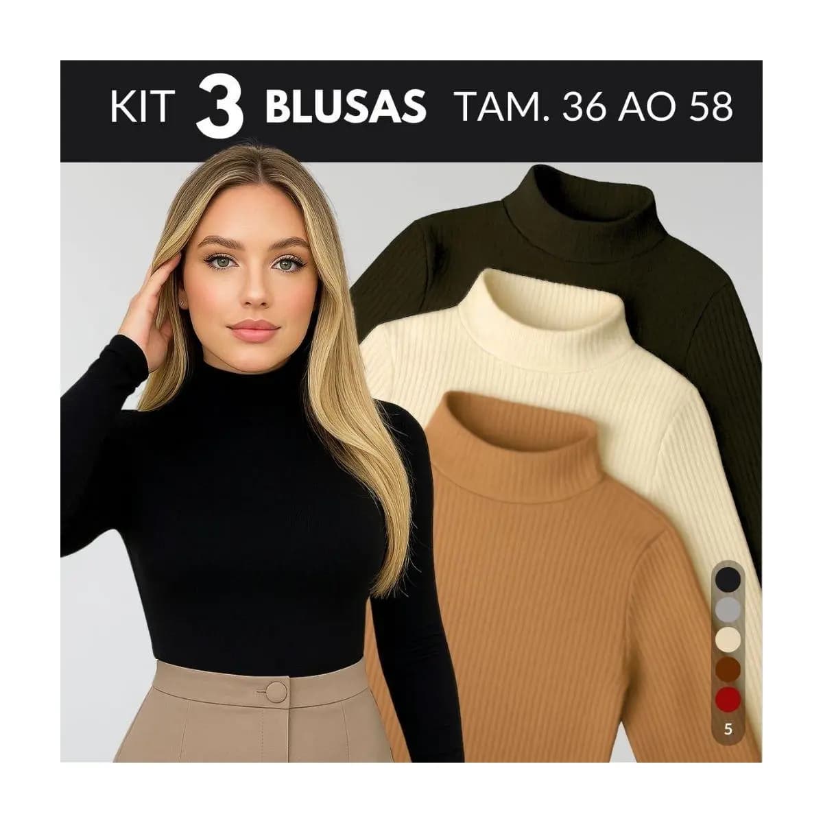 KIT 3 Blusa Termica Feminina Blusa De Frio Feminina Blusa Gola Alta Feminino Blusas Cacharrel