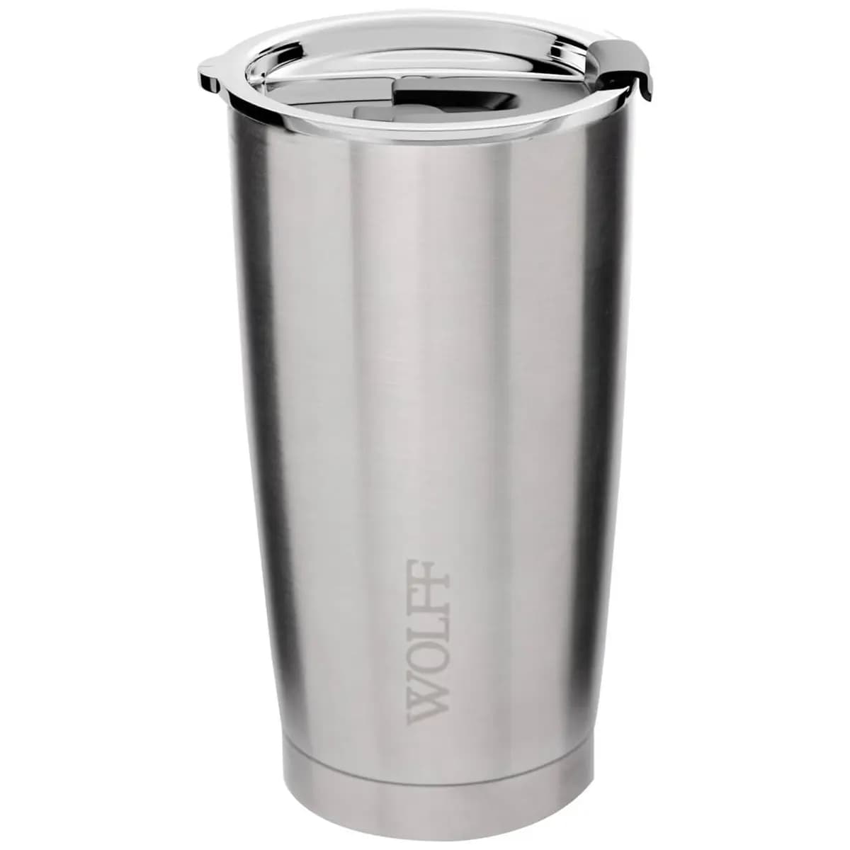 WOLFF - Copo Térmico de Aço Inox Parede Dupla Com Tampa 600ml Prata - Para Viagem - Mantém a Bebida na Temperatura Ideal