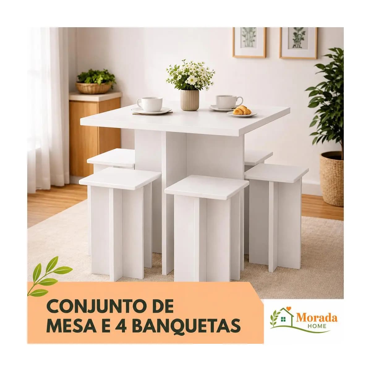Mesa de Jantar Compacta com 4 Bancos para Cozinha, Kitnet e Espaços Pequenos