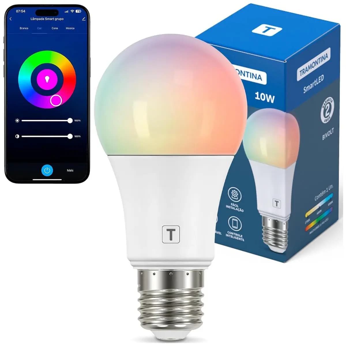 Tramontina Lâmpada Smart LED Inteligente E27 10W Wi-Fi + Bluetooth 16 Milhões de Cores - Compatível com Alexa e Google Assistente
