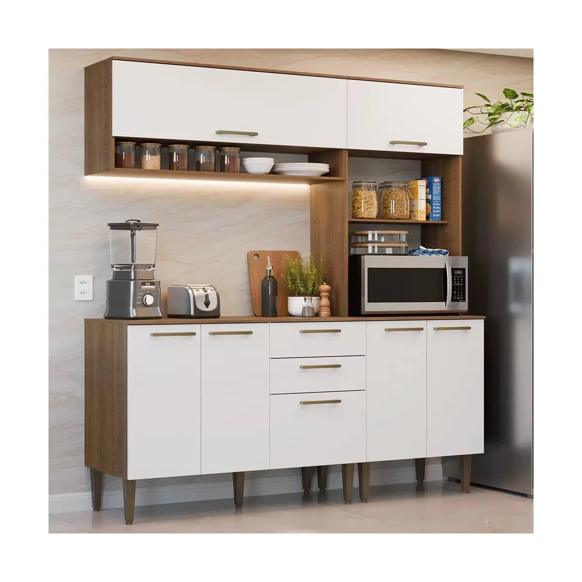 Armário de Cozinha Completa 165 cm Rustic/Branco Lille Madesa 01
