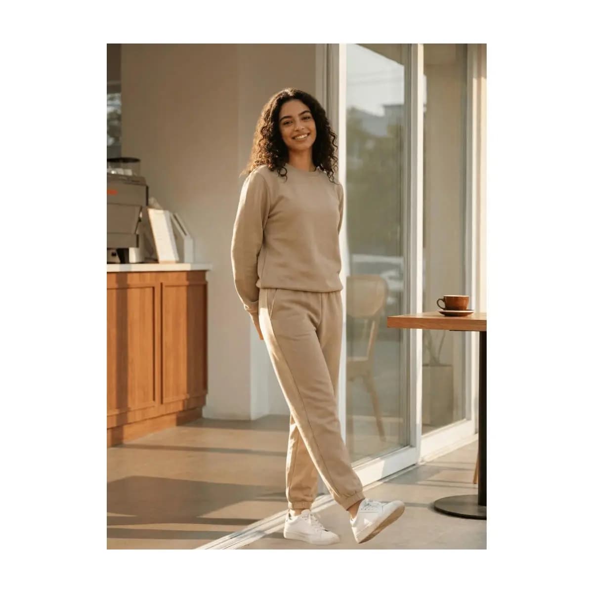 Conjunto de Moletom e Calça Feminino de Cor Sólida, de Manga Longa, para Outono/Inverno