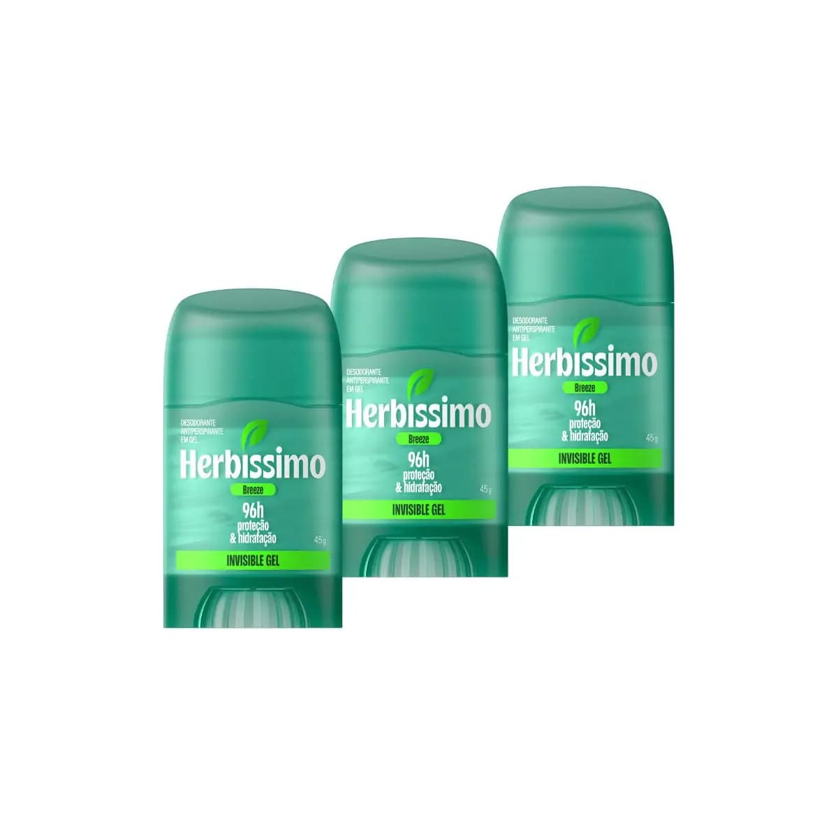 Kit Desodorante Antitranspirante Herbíssimo Invisible Gel Breeze 45g (3 unidades)