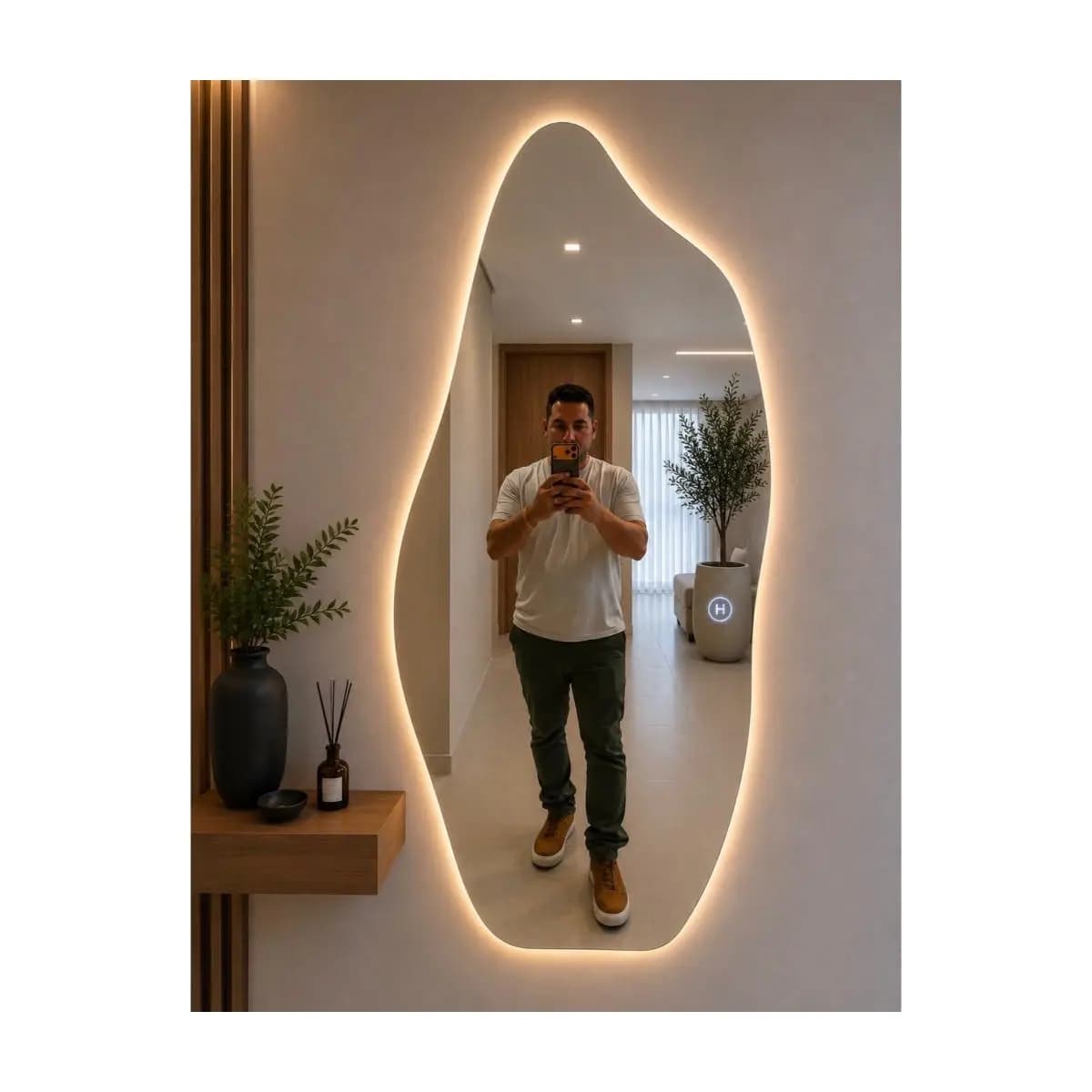 Espelho Orgânico 120X50cm e 95x40cm Lapidado Moderno Grande Forms C/ SUPORTE ou LED TOUCH (FORM SUPORTE) OU LED