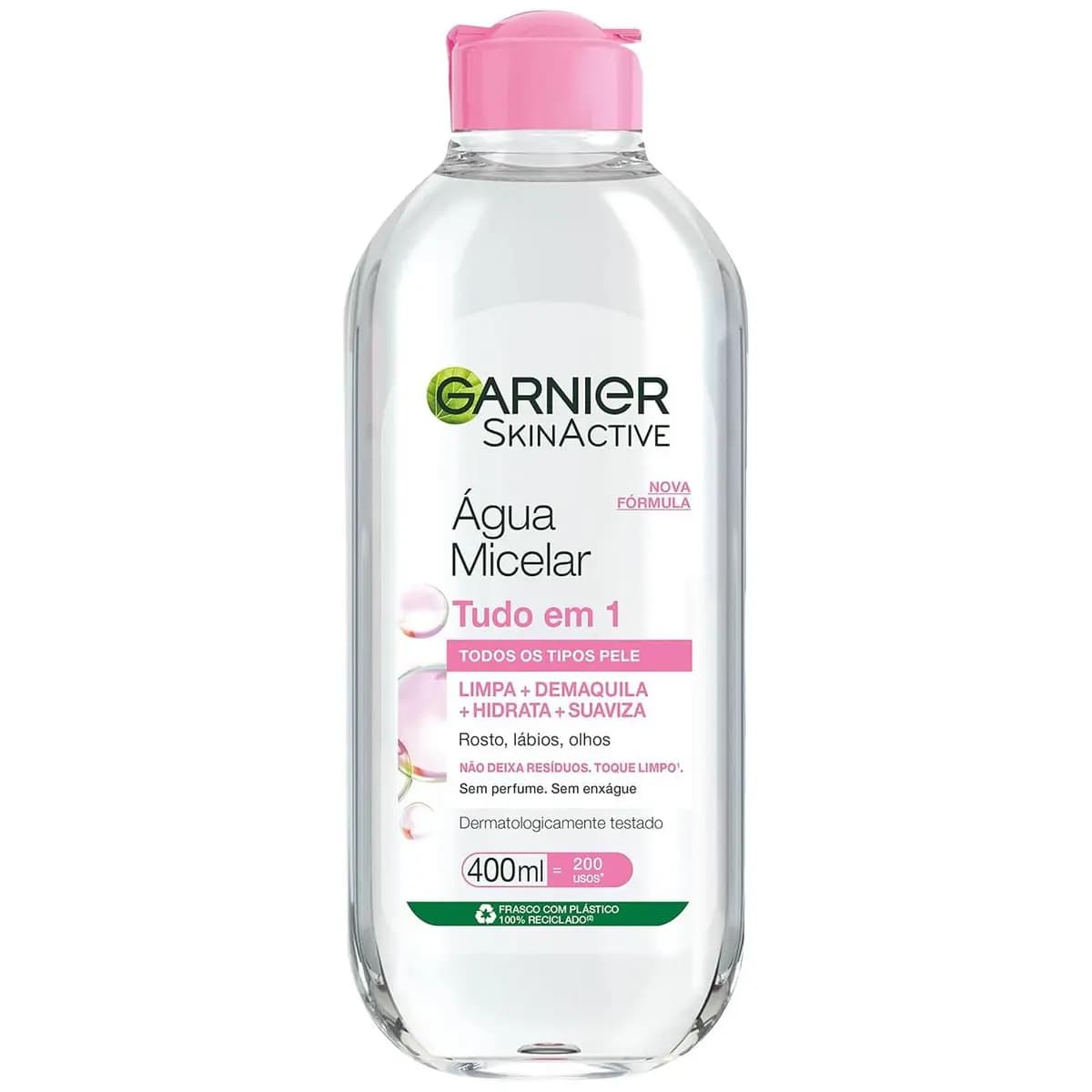 Garnier SkinActive Água Micelar de Limpeza Tudo em 1, Solução Demaquilante que Limpa, Tonifica e Remove Oleosidade, Fórmula Suave Sem Álcool para Todos os Tipos de Pele, 400ml