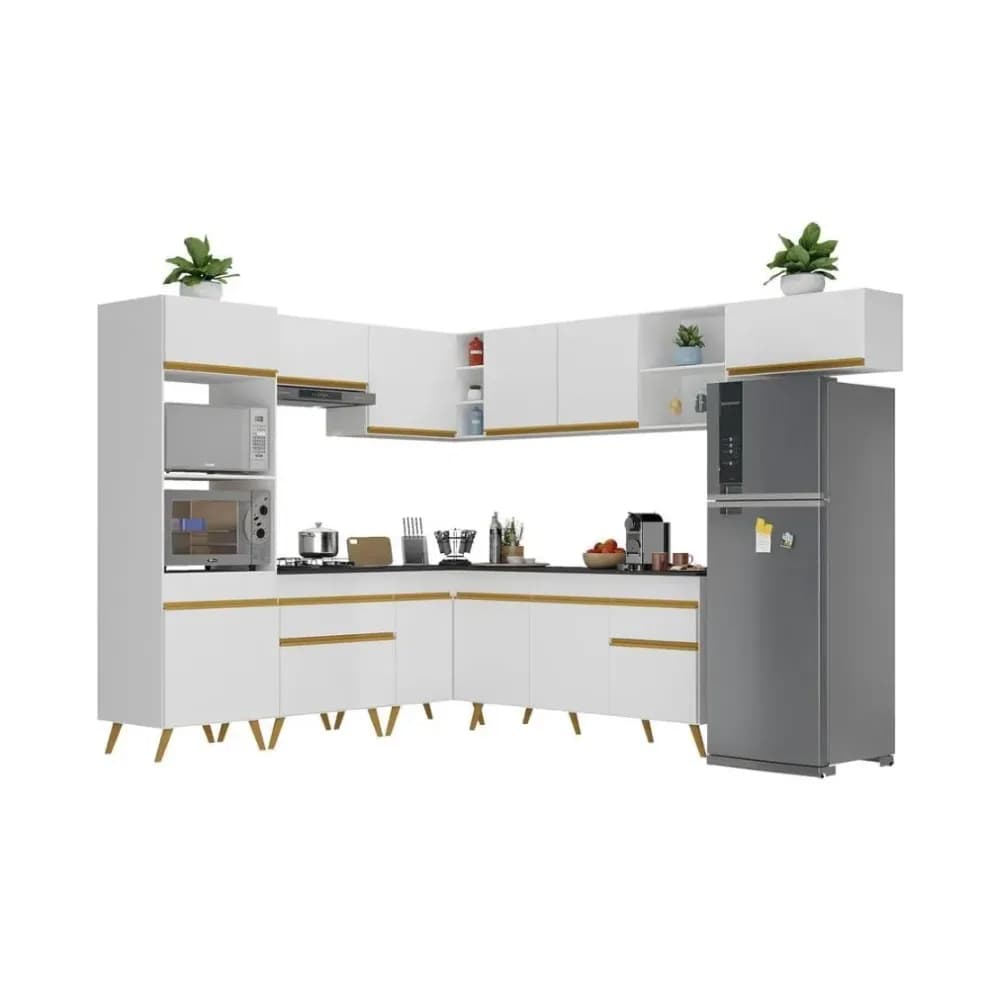 Armário de Cozinha Completa de Canto Veneza Multimóveis V2048 Branco/dourado