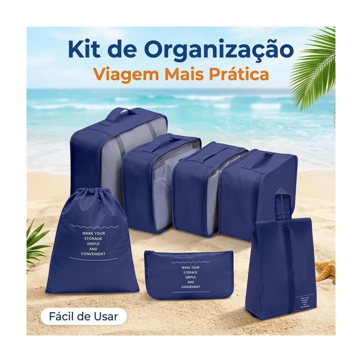 Kit Organizador de Viagem 7 Peças 4 Cores Resistente
