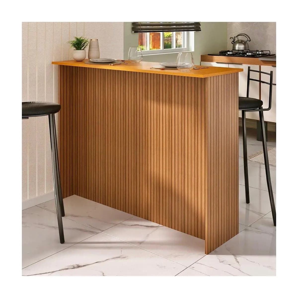 Bancada Ripada Lisa 120cm para 2 ou 4 Pessoas Mesa Alta Cozinha Sala Realeza