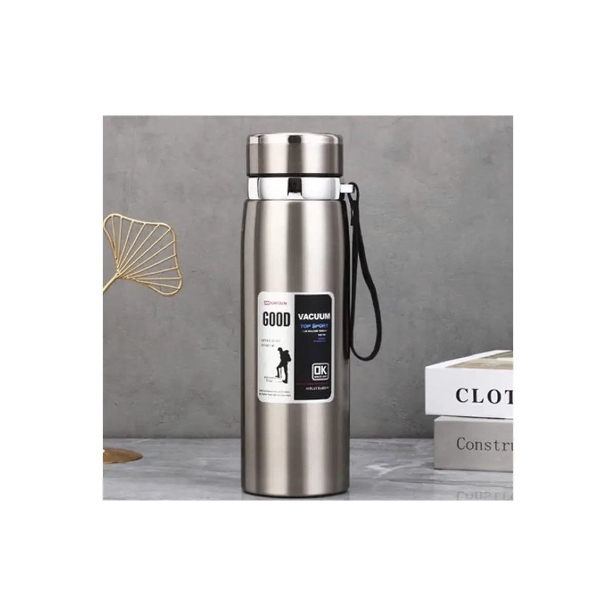 Garrafa 1000ml Aço Inoxidável Térmico Com Infusão De Capuz Prateado Effeclog Caphé Alça